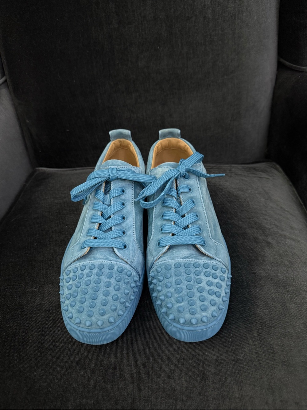 Christian Louboutin Louis Junior Spikes Veau Velours Blue 43 1/2 - Picture 2 of 6